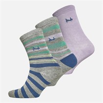 Pringle Womens Three Pack Jacquard Socks Light Grey Stripes