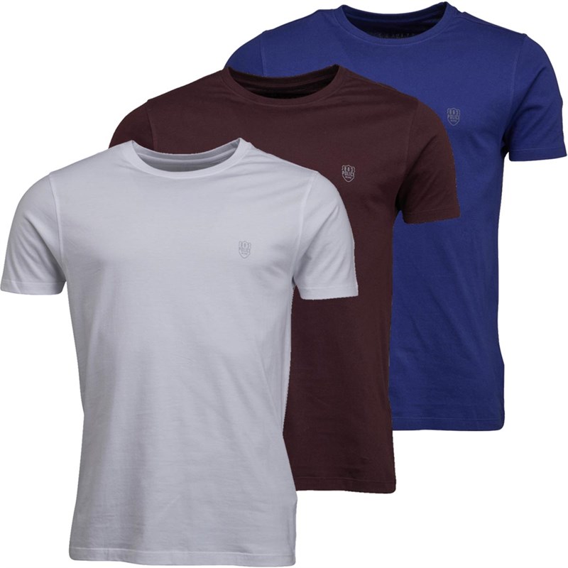 883 Police Męskie Trzy Opakowanie Raul T-Shirt Ciemny Burgund