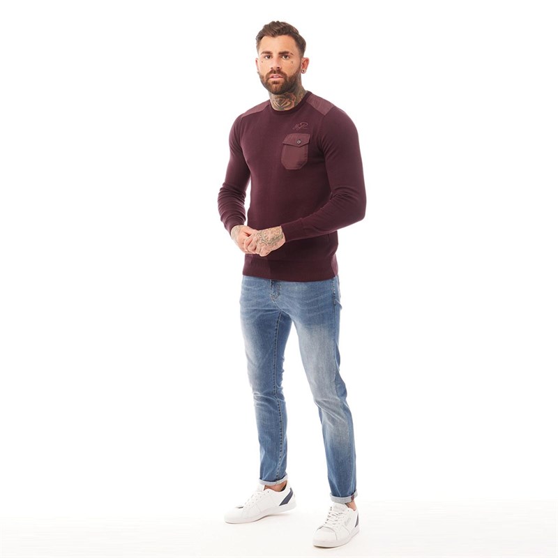 Buy 883 Police Mens Limit Knitwear Burgundy