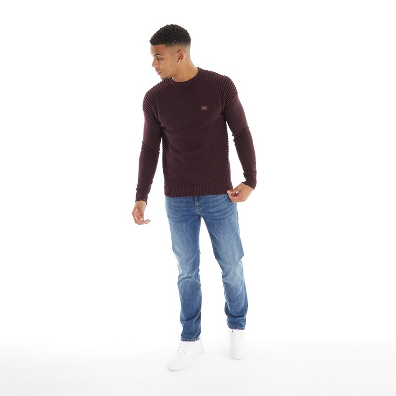 883 Police Mens Aras Crew Neck Jumper Burgundy