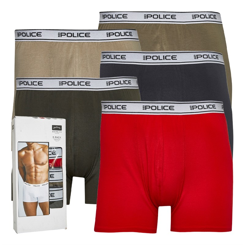 883 Police Mens Burks Five Pack Boxers Navy/Red/Smoke Grey/Khaki/Neutral