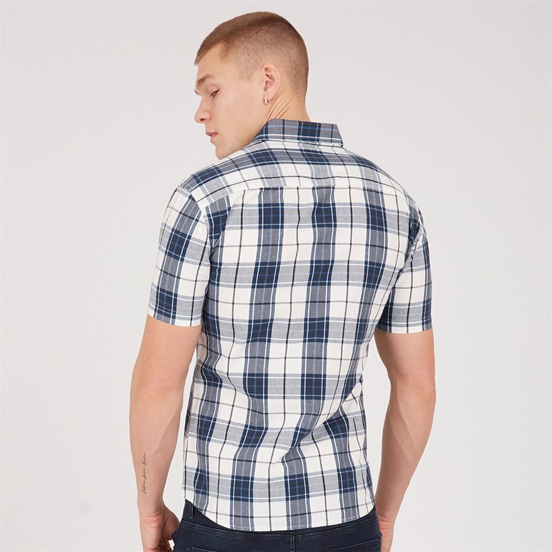 883 Police Mens Kyloe Short Sleeve Shirt Navy/Beige Check