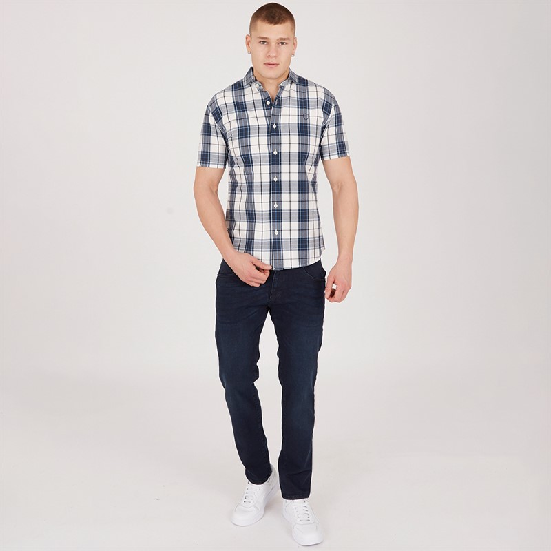 883 Police Mens Kyloe Short Sleeve Shirt Navy/Beige Check
