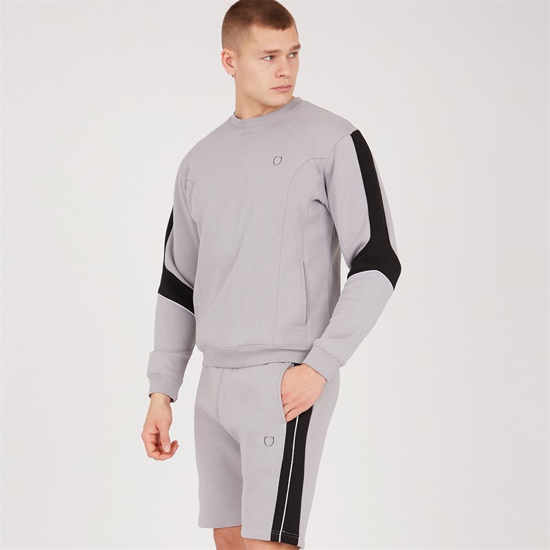 883 Police Mens Keady Sweatshirt And Shorts Co-Ord Stone Grey/Black/White