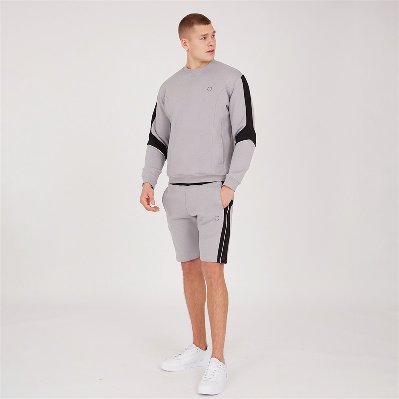 883 Police Mens Keady Sweatshirt And Shorts Co-Ord Stone Grey/Black/White