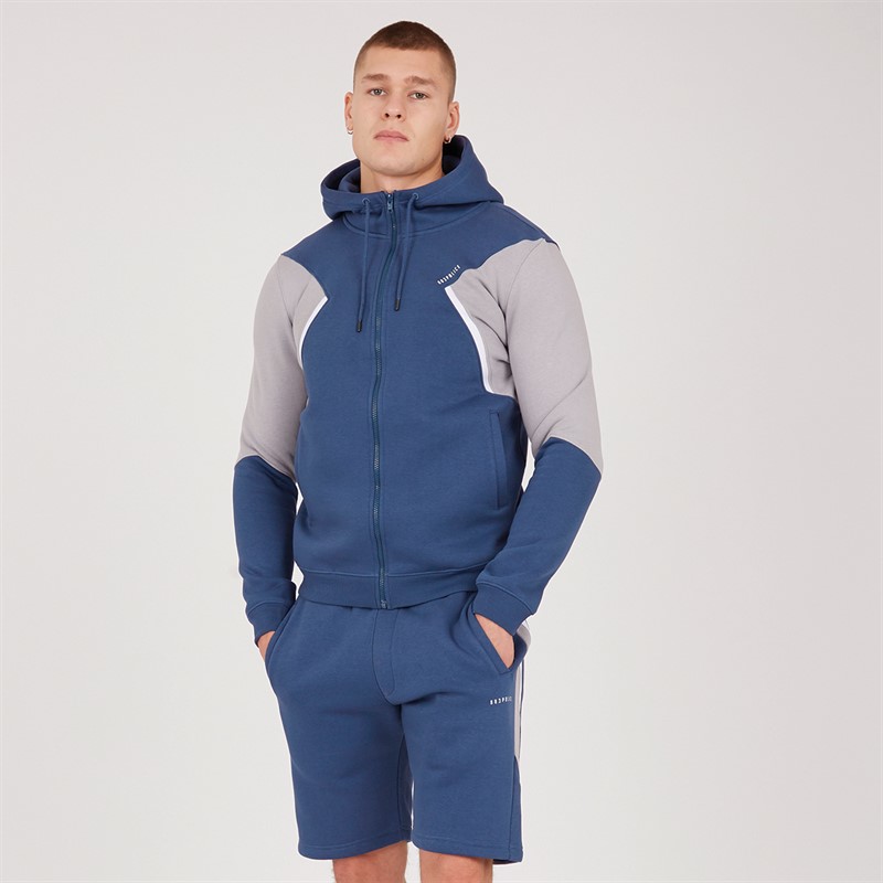 883 Police Mens Jevingon Full Zip Hoodie And Shorts Co-Ord Steel Blue/Stone Grey/White - Size L