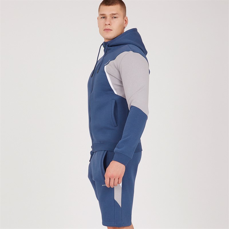 883 Police Mens Jevingon Full Zip Hoodie And Shorts Co-Ord Steel Blue/Stone Grey/White