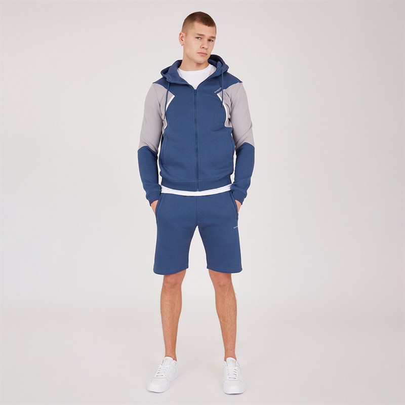 883 Police Mens Jevingon Full Zip Hoodie And Shorts Co-Ord Steel Blue/Stone Grey/White