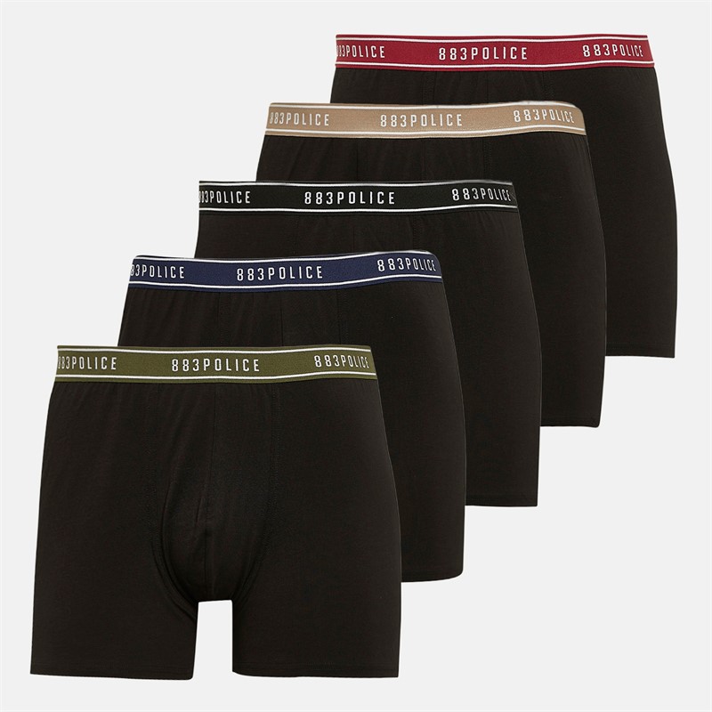 883 Police Mens Yulara Five Pack Boxer Shorts Black