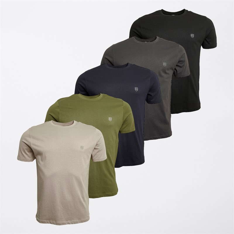 883 Police Mens Saxe Five Pack T-Shirts Black/Desert/Khaki/Dusty Grey/Navy