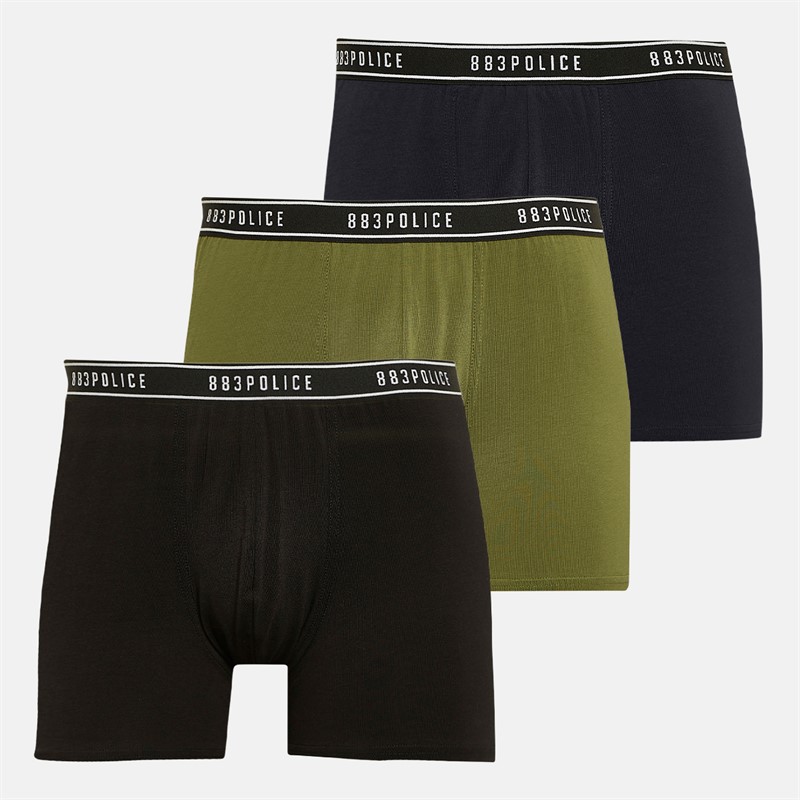 883 Police Mens Birdum Three Pack Boxer Shorts Black/Khaki/Navy - Size L