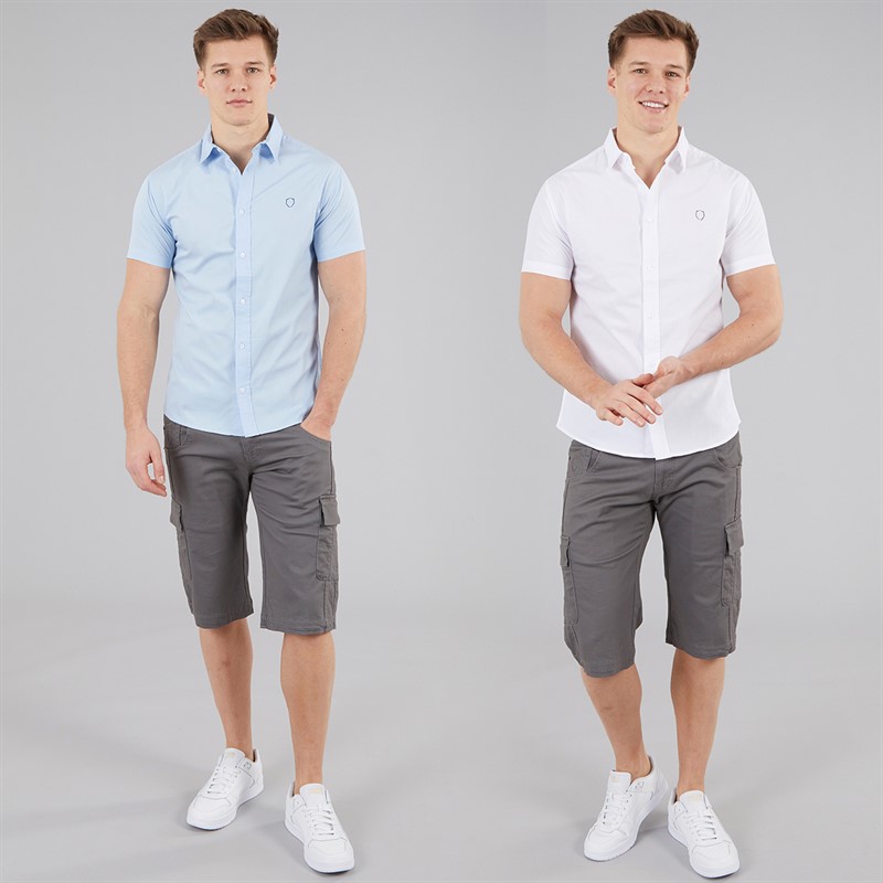883 Police Mens Dobbelt Two Pack Short Sleeve Shirts Sky/White