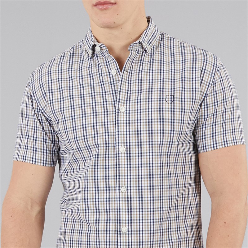 883 Police Mens Lachtcarn Gingham Short Sleeve Shirt Navy/Camel