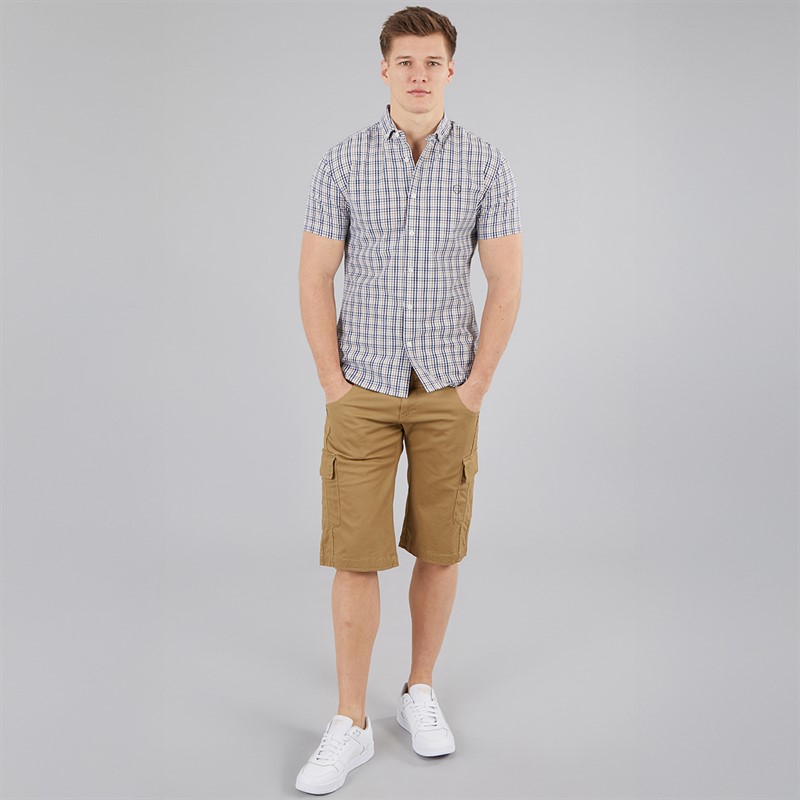 883 Police Mens Lachtcarn Gingham Short Sleeve Shirt Navy/Camel