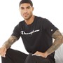 Champion Mens Script Logo Crew Neck T-Shirt Black