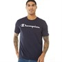 Champion Mens Script Logo Crew Neck T-Shirt Blue