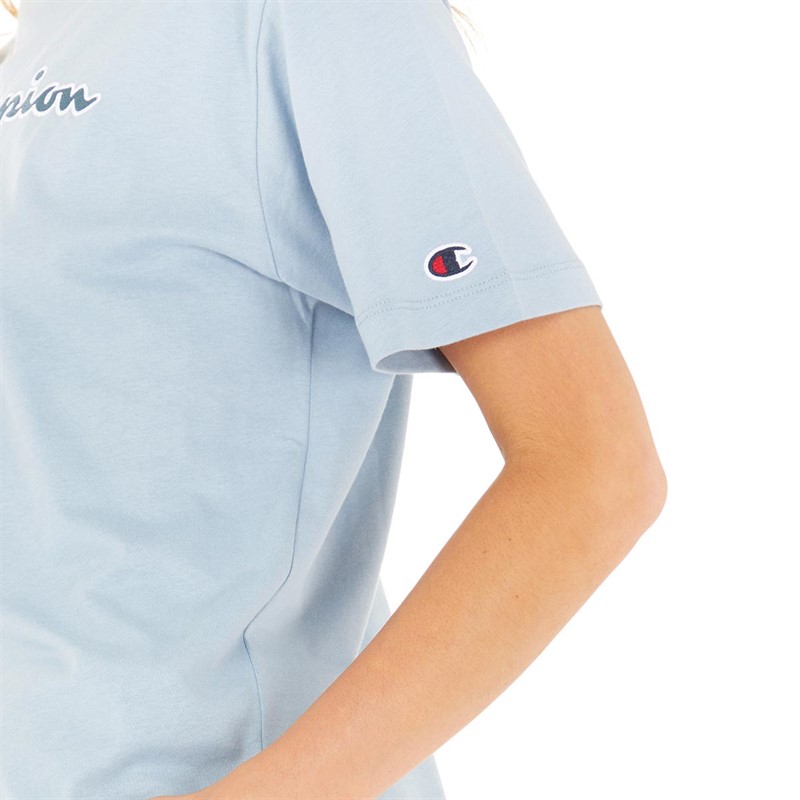 Champion Womens Rochester Script Logo Crew Neck T-Shirt Blue