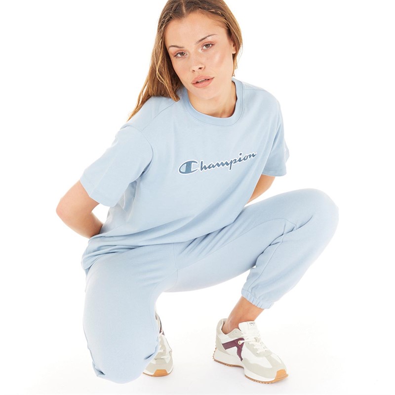 Champion Womens Rochester Script Logo Crew Neck T-Shirt Blue