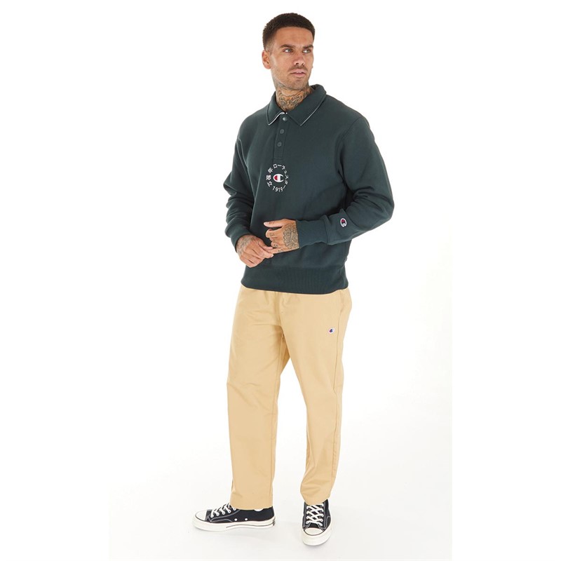 Champion Mens Reverse Weave Polo Neck Sweatshirt Green
