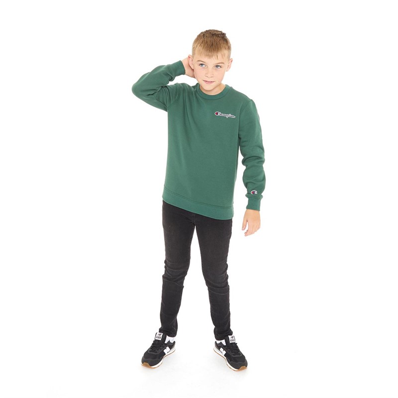 Champion Boys Rochester Script Logo Crew Neck Sweatshirt Green