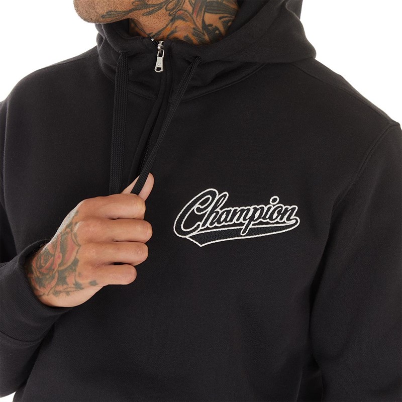 Champion Mens Rochester College Logo 1/4 Zip Hoodie Black