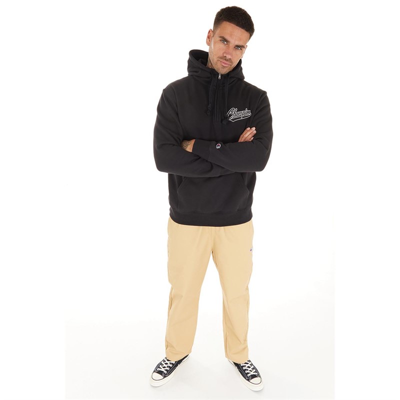 Champion Mens Rochester College Logo 1/4 Zip Hoodie Black