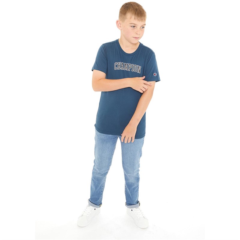 Champion Boys Rochester Bookstore Logo Crew Neck T-Shirt Blue