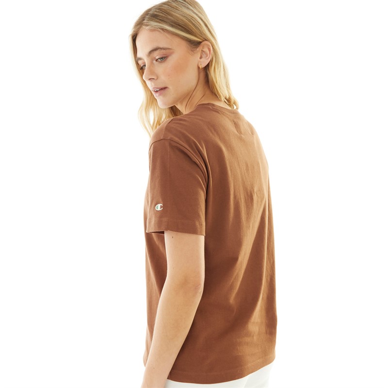 Champion Womens Rochester Small Logo Crew Neck T-Shirt Brown