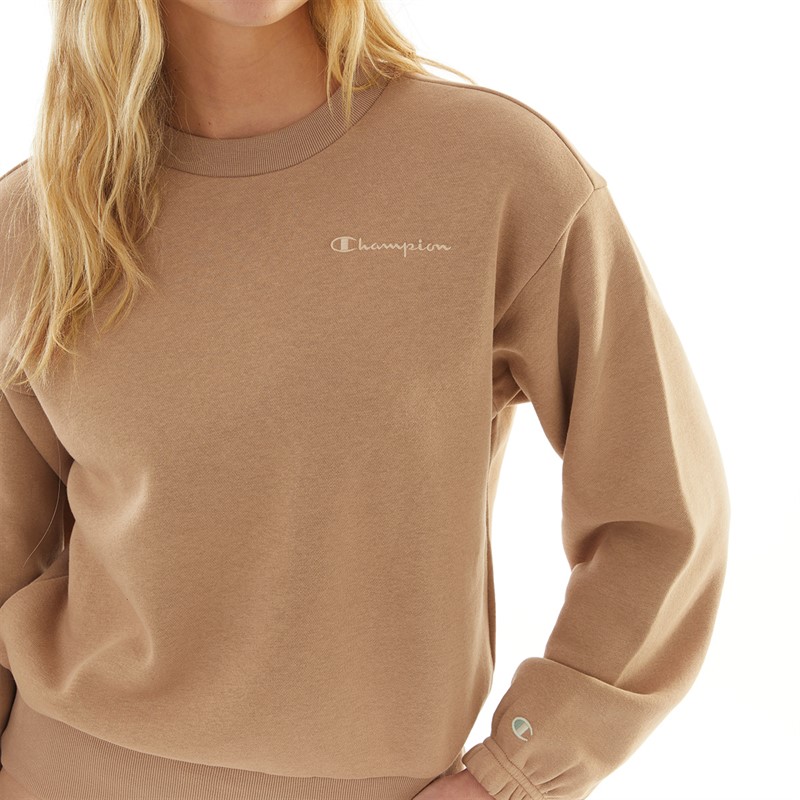 Champion Womens Rochester Small Logo Crew Neck Sweatshirt Brown