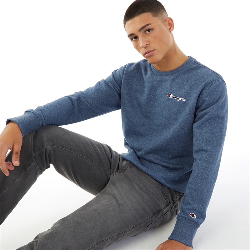 Champion Mens Rochester Script Logo Crew Neck Sweatshirt Blue