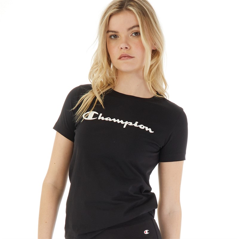 Champion Damskie American Classics Logo T-shirty Czarny