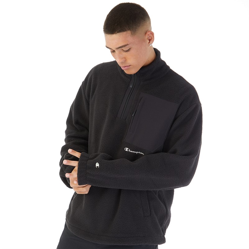 Champion Mens Rochester Eco Future Small Logo Half Zip Fleece Black