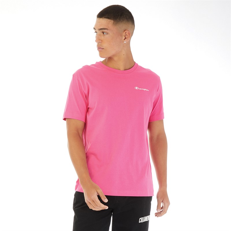 Champion Mens Rochester Eco Future Small Logo Crew Neck T-Shirt Fuchsia