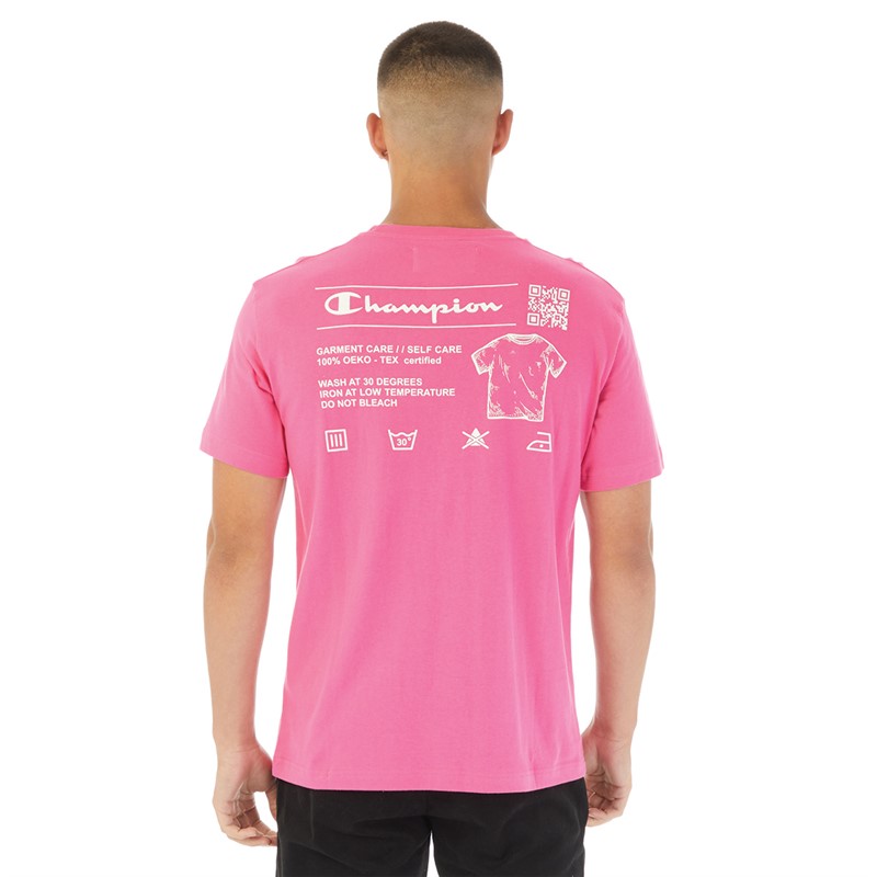 Champion Mens Rochester Eco Future Small Logo Crew Neck T-Shirt Fuchsia