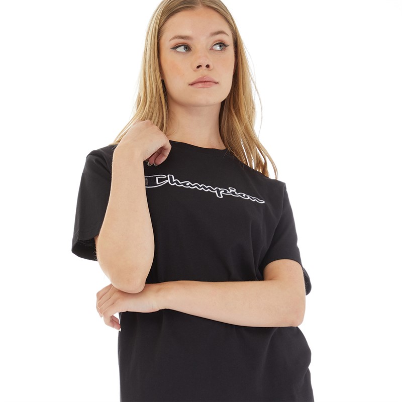 Champion Womens Rochester Large Logo Crew Neck T-Shirt Black