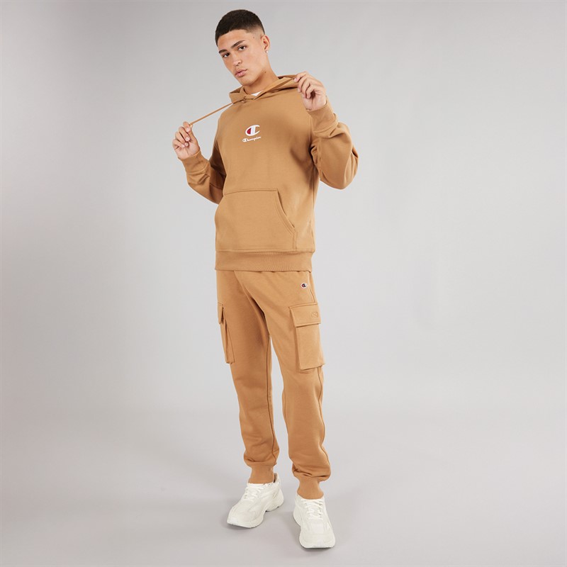 Champion Mens Logo Hoodie Light Brown