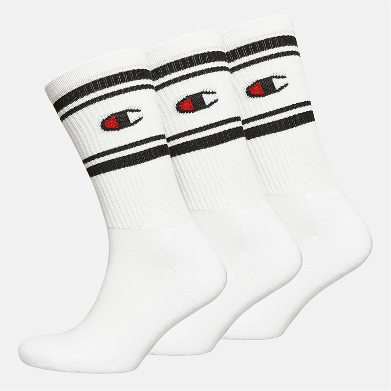 Champion Three Pack Logo Crew Socks White - Size 35