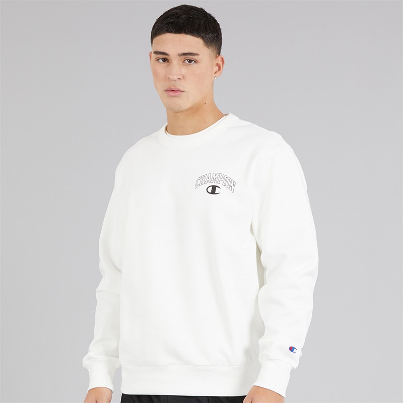 Champion Mens State Of Play Varsity Logo Crew Neck Sweatshirt White