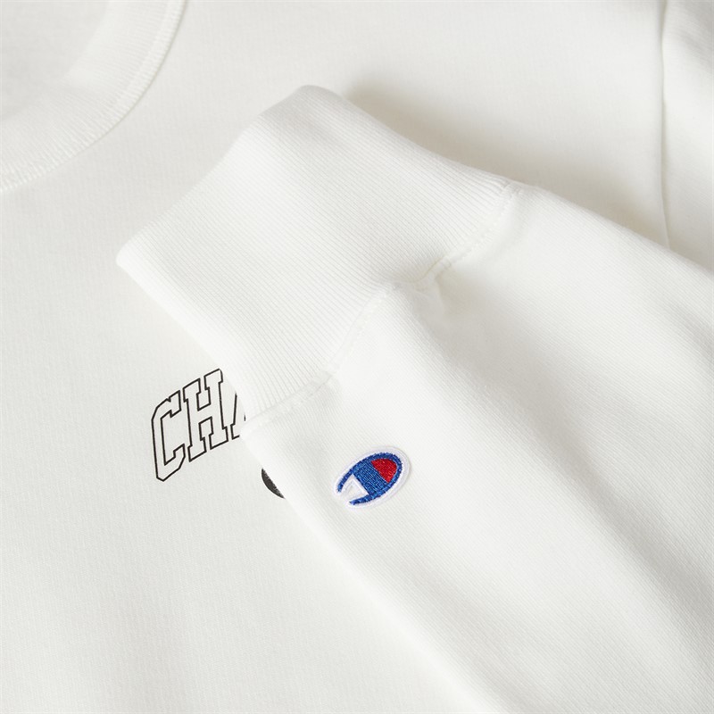 Champion Mens State Of Play Varsity Logo Crew Neck Sweatshirt White