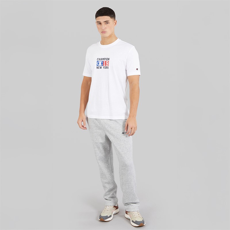 Champion Mens Heritage Script Logo Straight Hem Joggers Heather Grey