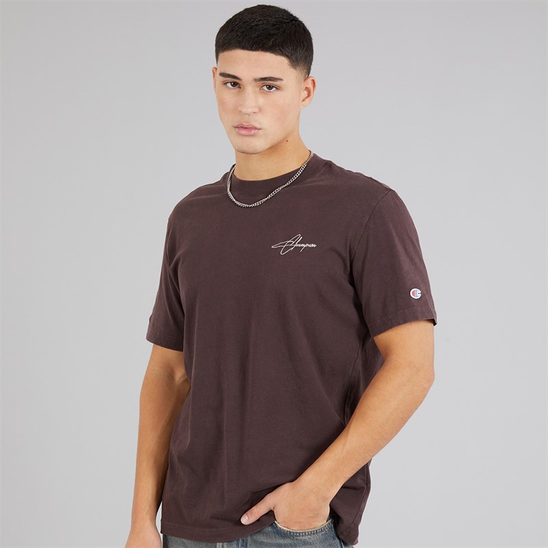 Champion Mens Icons Washed Graphic Back T-Shirt Brown