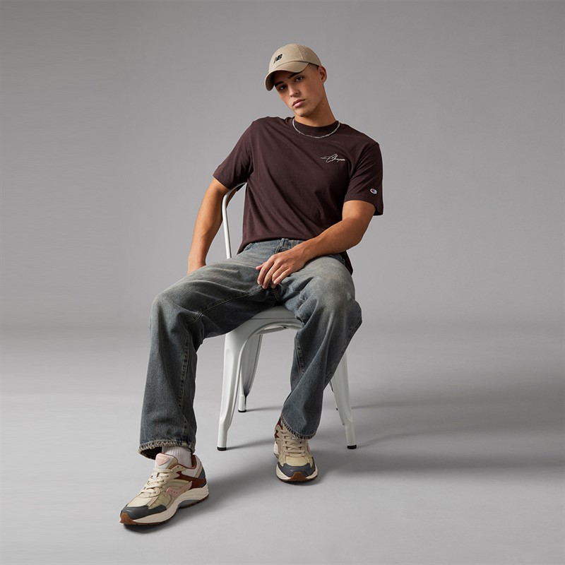 Champion Mens Icons Washed Graphic Back T-Shirt Brown