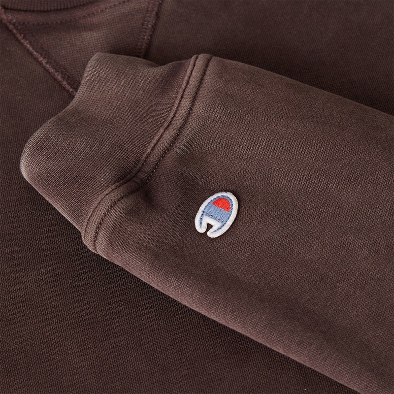 Champion Mens Icons Washed Logo Crew Neck Sweatshirt Brown