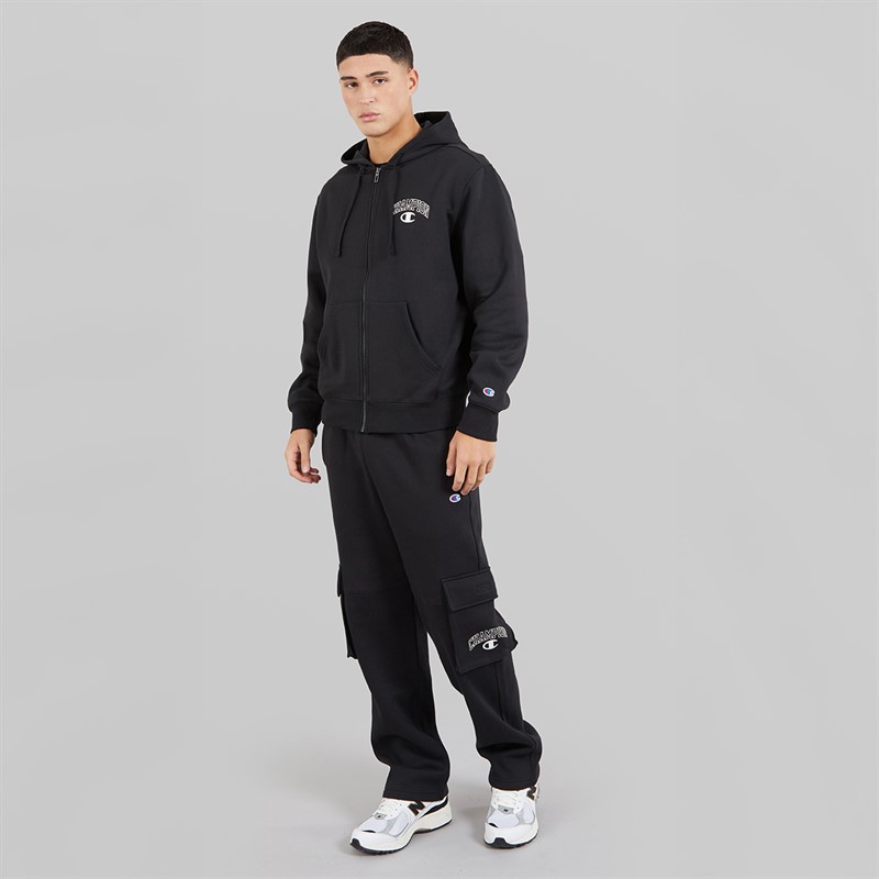 Champion Mens State Of Play Varsity Logo Full Zip Hoodie Black