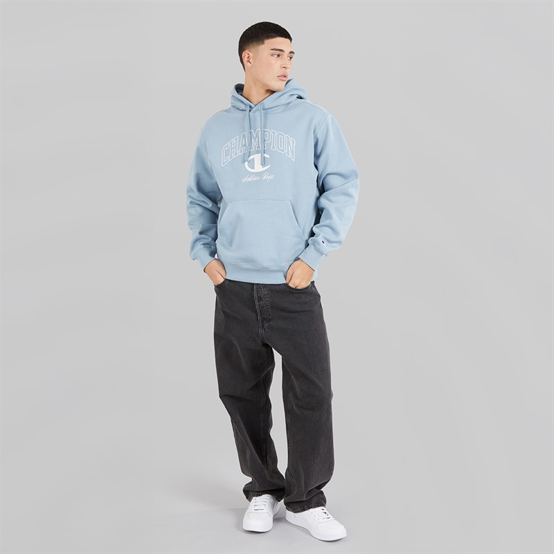 Champion Mens State Of Play Varsity Logo Hoodie Light Blue