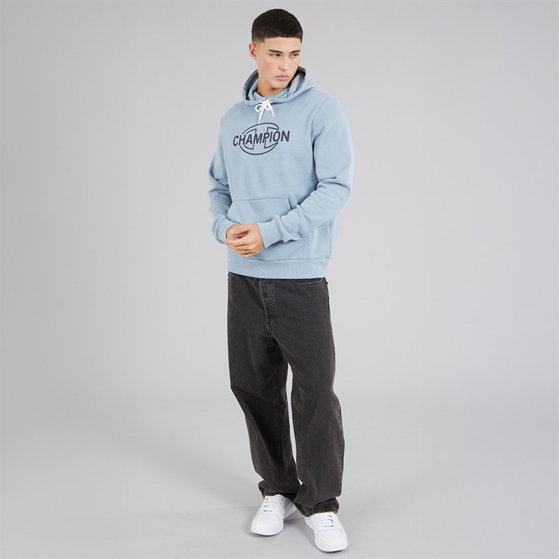 Champion Mens Graphic Shop Logo Hoodie Light Blue