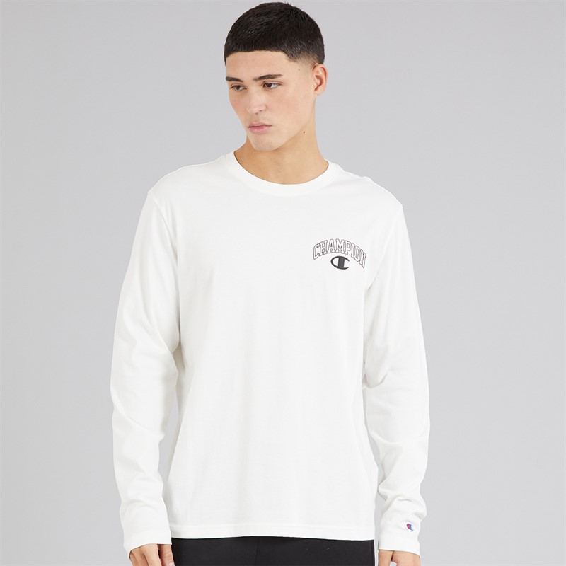 Champion Mens State Of Play Varsity Logo Long Sleeve T-Shirt White