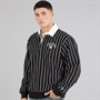 Champion Mens State Of Play Varsity Logo Striped Long Sleeve Polo Shirt Black/White
