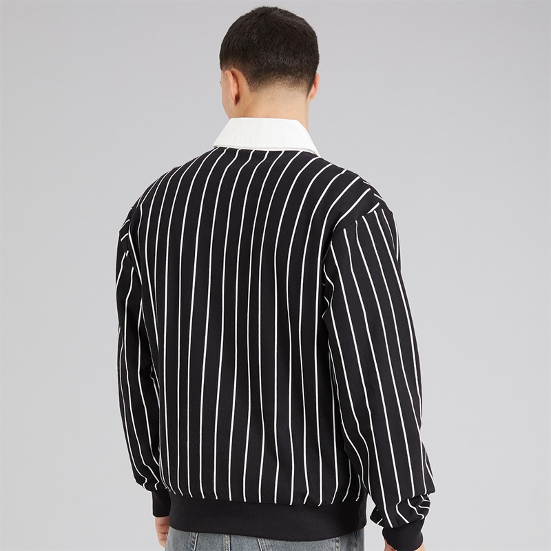 Champion Mens State Of Play Varsity Logo Striped Long Sleeve Polo Shirt Black/White