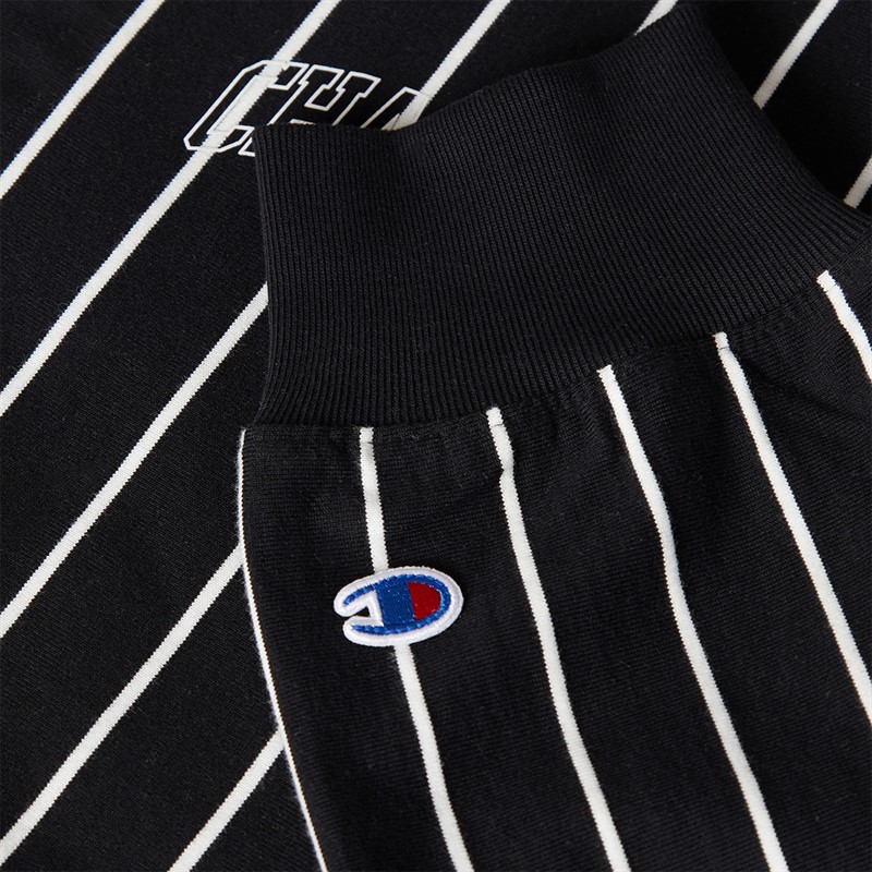 Champion Mens State Of Play Varsity Logo Striped Long Sleeve Polo Shirt Black/White